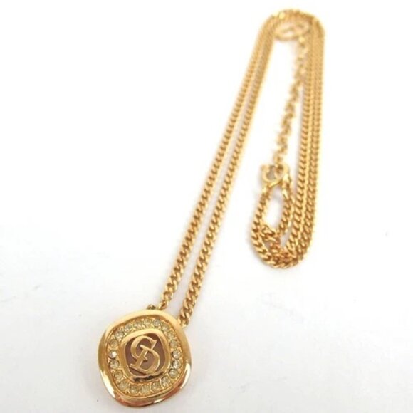 Authentic Christian Dior CD logo rhinestone Necklace metal[Used] - Picture 1 of 1